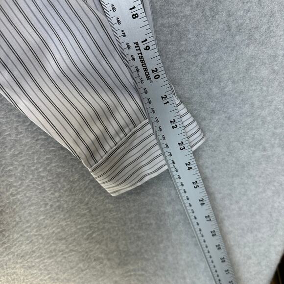Gianni Bellini Shirt Mens Size 16 White Black Striped Polyester Blend Button Up - Picture 13 of 13